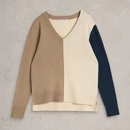 White Stuff Maggie V Neck Jumper Natural Multi