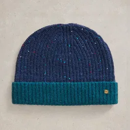 White Stuff Albie Rib Knitted Beanie Navy Multi