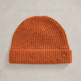 White Stuff Albie Rib Knitted Beanie Dark Orange