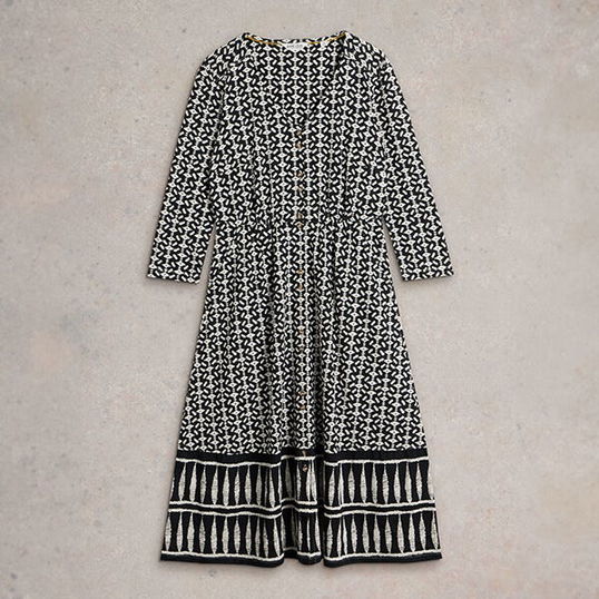 White Stuff Mia Jersey Dress Black Print