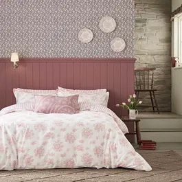 Burleigh For Bedeck Asiatic Pheasants Duvet Cover Set Super King Size Pink