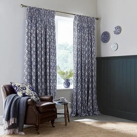 Burleigh For Bedeck Calico Lined Curtains 66x54 Blue