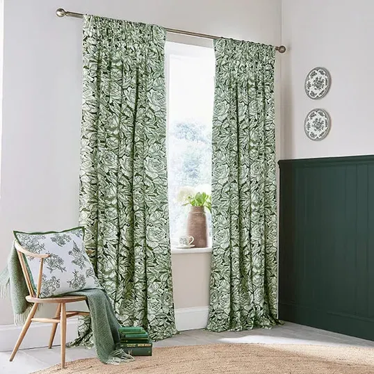 Burleigh For Bedeck Hibiscus Lined Curtains 66x72 Green