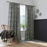 Burleigh For Bedeck Regal Peacock Lined Curtains 90x72 Charcoal/White