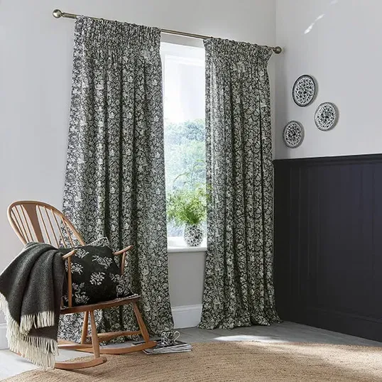 Burleigh For Bedeck Regal Peacock Lined Curtains 90x72 Charcoal/White