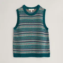 Seasalt Percella Cove Fair Isle Waistcoat Vest Wheal Towan Seashore Mix