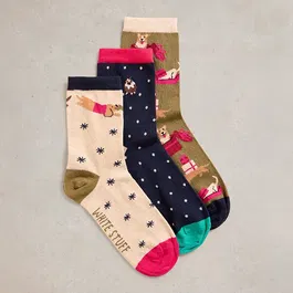 White Stuff 3 Pack Christmas Dog Socks Navy Multi