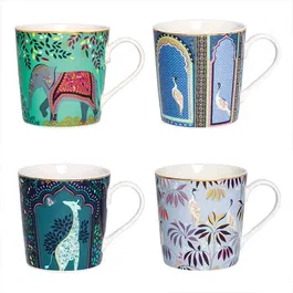 Sara Miller India Collection Set of 4 Mugs