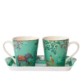 Sara Miller India Collection Mug & Tray Set Elephant's Oasis Light Jade