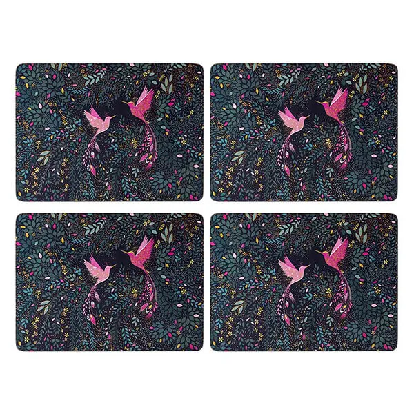 Sara Miller India Collection Set of 4 Placemats Hummingbird Paradise Midnight Blue