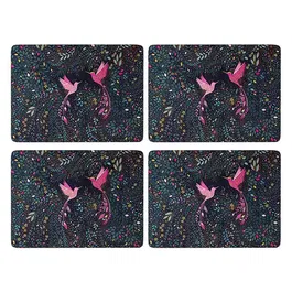 Sara Miller India Collection Set of 4 Placemats Hummingbird Paradise Midnight Blue