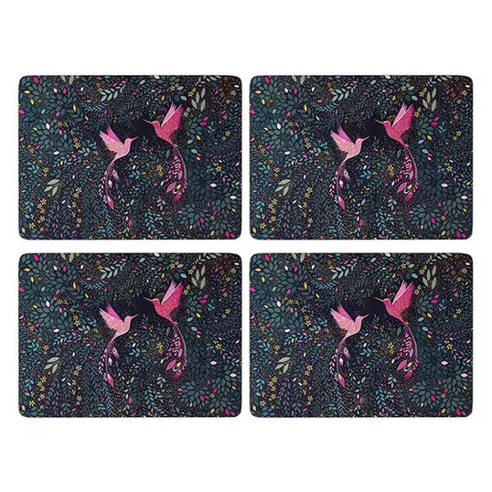 Sara Miller India Collection Set of 4 Placemats Hummingbird Paradise Midnight Blue