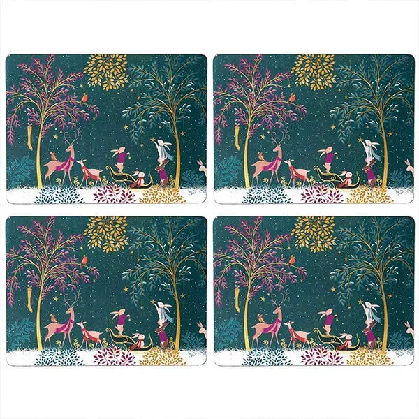 Sara Miller Woodland Tales Collection Set of 4 Large Placemats Deer & Robin
