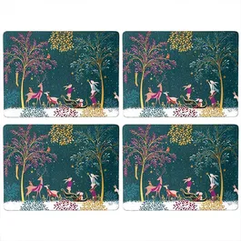 Sara Miller Woodland Tales Collection Set of 4 Large Placemats Deer & Robin
