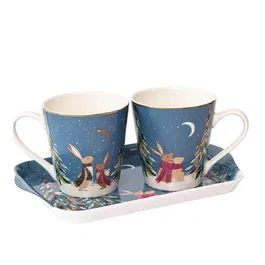 Sara Miller Woodland Tales Collection Mug & Tray Set French Blue