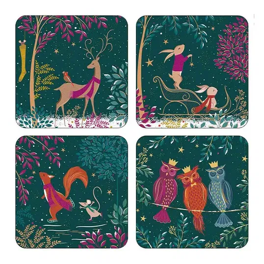 Sara Miller Woodland Tales Collection Set of 4 Coasters Deer & Robin