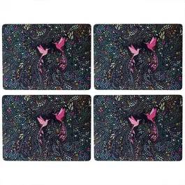 Sara Miller India Collection Set of 4 Large Placemats Hummingbird Paradise Midnight Blue