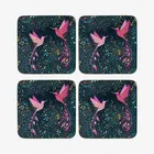Sara Miller India Collection Set of 4 Coasters Hummingbird Paradise Midnight Blue