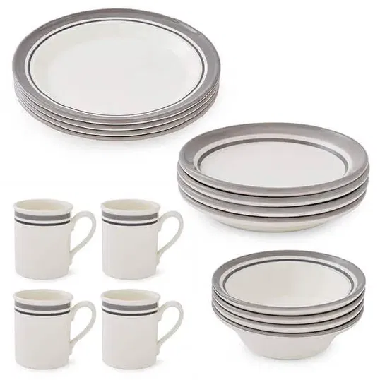 Portmeirion Potters Stripe 16 Piece Set Grey