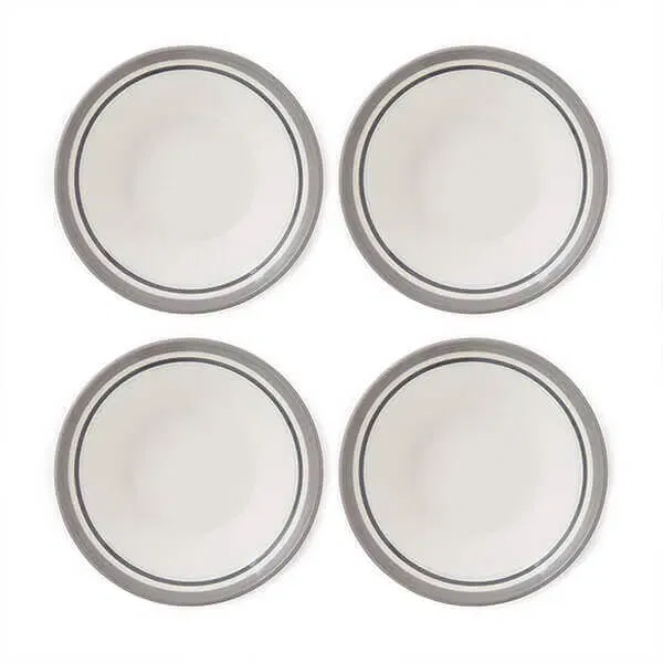 Portmeirion Potters Stripe Set of 4 Oatmeal Bowls Grey