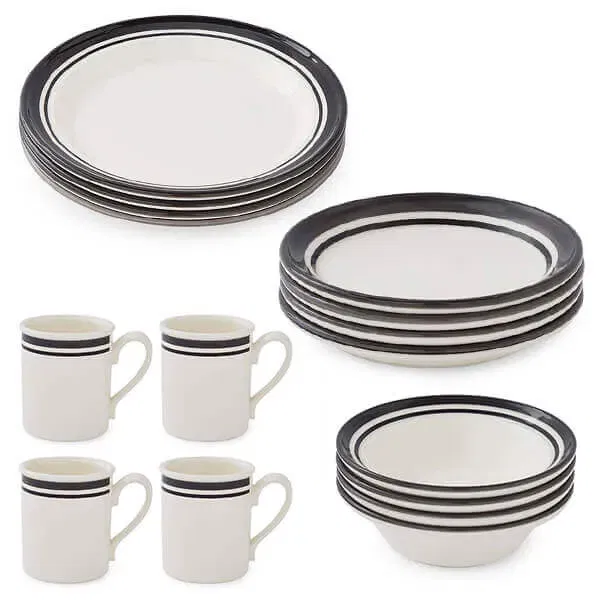 Portmeirion Potters Stripe 16 Piece Set Black