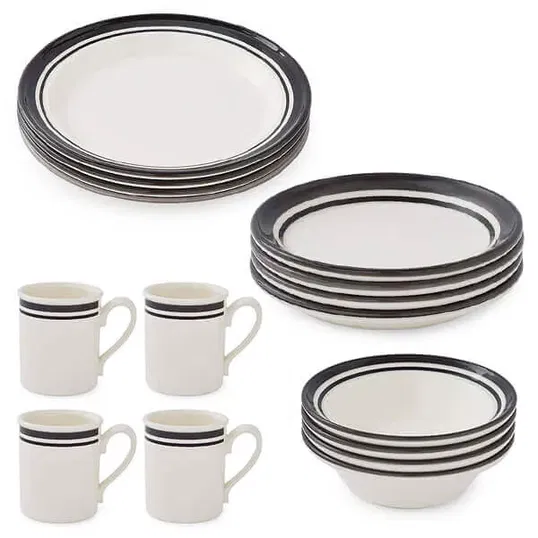 Portmeirion Potters Stripe 16 Piece Set Black