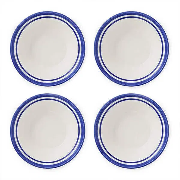 Portmeirion Potters Stripe Set of 4 Oatmeal Bowls Blue