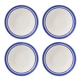 Portmeirion Potters Stripe Set of 4 Oatmeal Bowls Blue