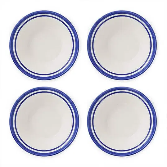 Portmeirion Potters Stripe Set of 4 Oatmeal Bowls Blue