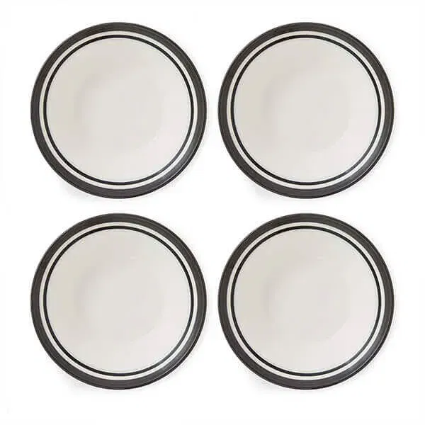 Portmeirion Potters Stripe Set of 4 Oatmeal Bowls Black