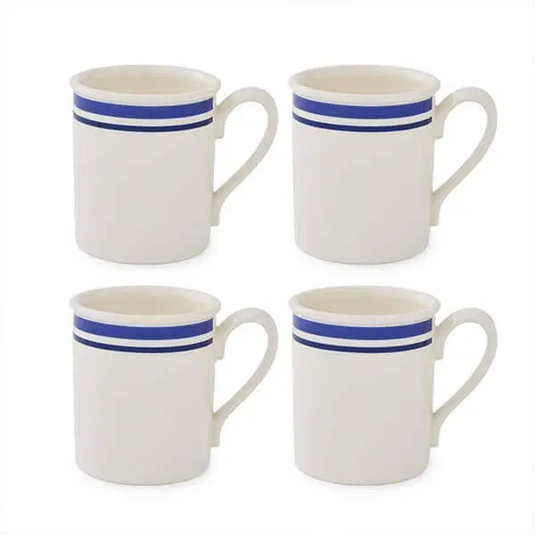 Portmeirion Potters Stripe Set of 4 Breakfast Mugs Blue