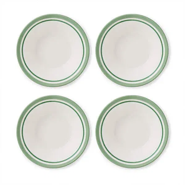 Portmeirion Potters Stripe Set of 4 Oatmeal Bowls Green