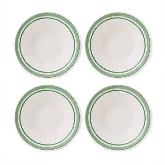 Portmeirion Potters Stripe Set of 4 Oatmeal Bowls Green