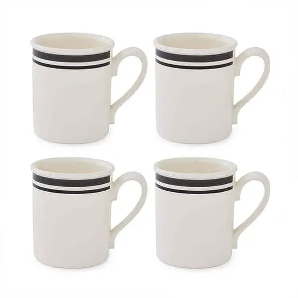 Portmeirion Potters Stripe Set of 4 Breakfast Mugs Black