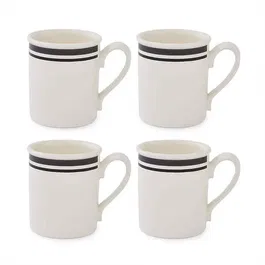 Portmeirion Potters Stripe Set of 4 Breakfast Mugs Black