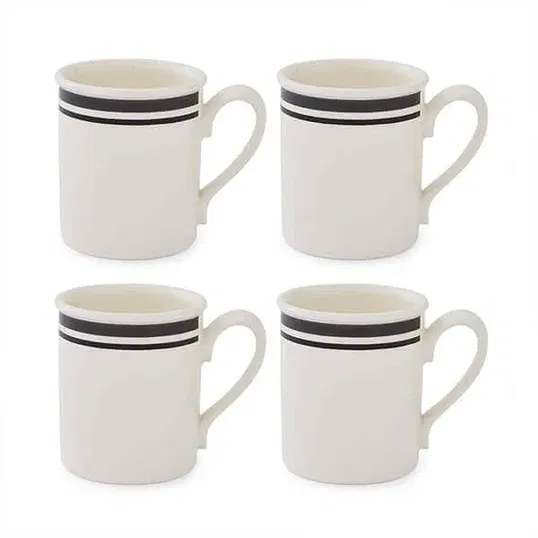 Portmeirion Potters Stripe Set of 4 Breakfast Mugs Black