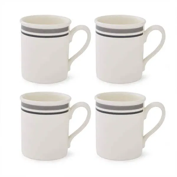 Portmeirion Potters Stripe Set of 4 Breakfast Mugs Grey