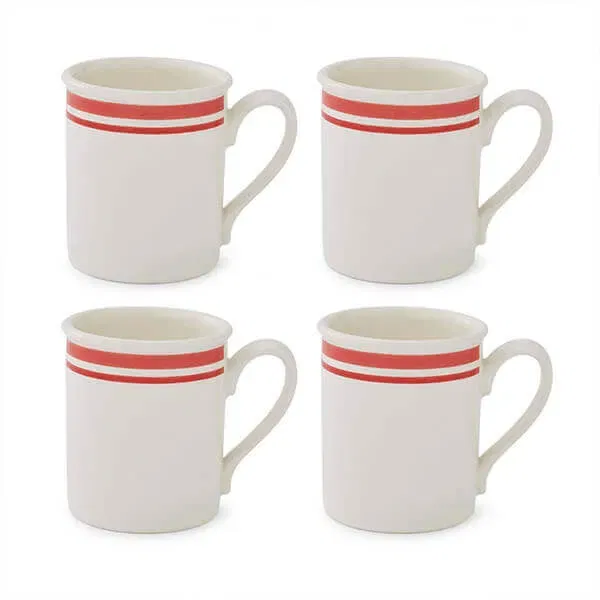 Portmeirion Potters Stripe Set of 4 Breakfast Mugs Red