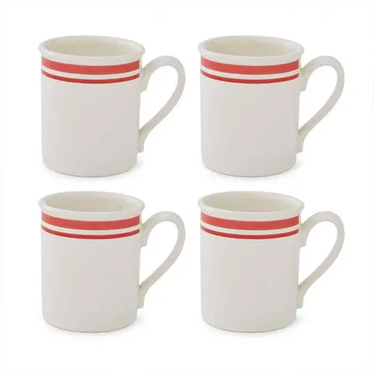 Portmeirion Potters Stripe Set of 4 Breakfast Mugs Red