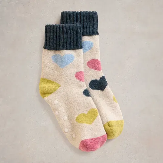 White Stuff Multi Heart Loopback Socks White Multi