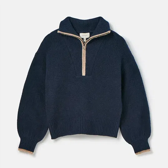 Joules Navy Elmore Knitted Quarter Zip Jumper