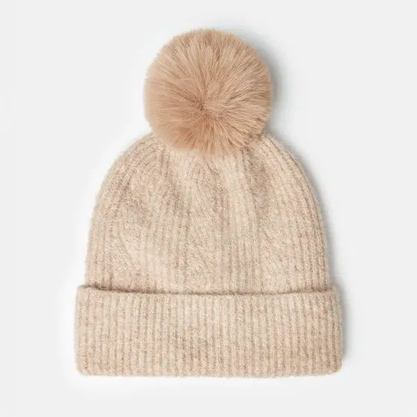 Joules Camel Effie Knited Bobble Hat