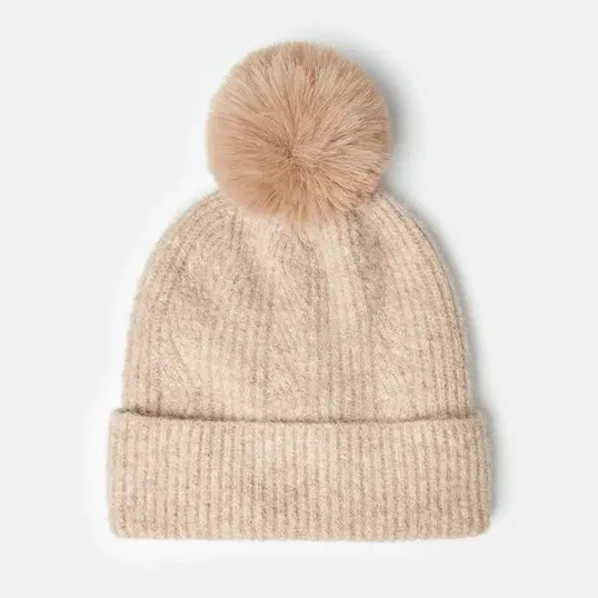 Joules Camel Effie Knited Bobble Hat