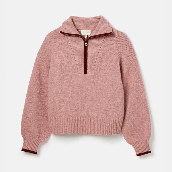 Joules Pink Elmore Knitted Quarter Zip Jumper