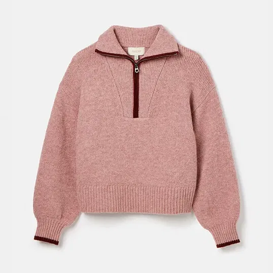 Joules Pink Elmore Knitted Quarter Zip Jumper