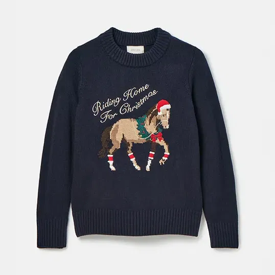 Joules Navy Horse Noelle Intarsia Festive Jumper
