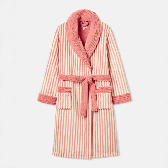Joules Pink Stripe Matilda Fleece Lined Dressing Gown