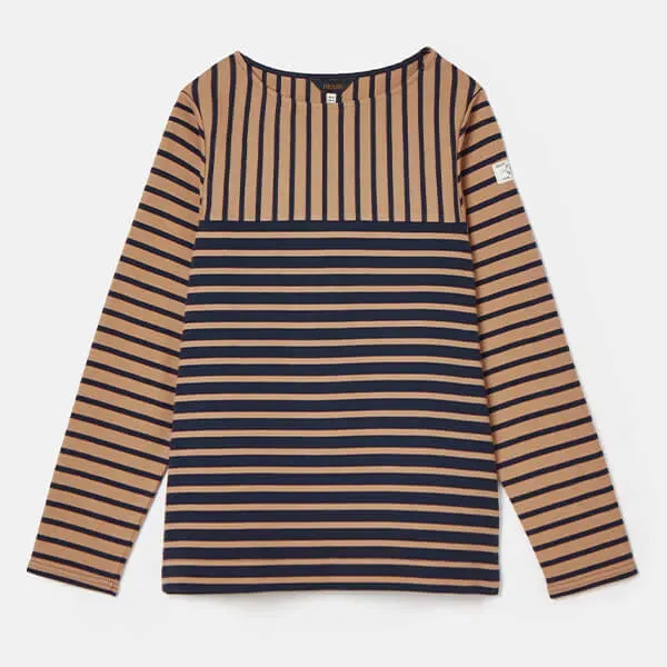 Joules Navy Tan Stripe New Harbour Long Sleeve Breton Top