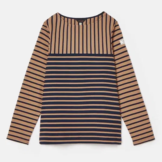 Joules Navy Tan Stripe New Harbour Long Sleeve Breton Top