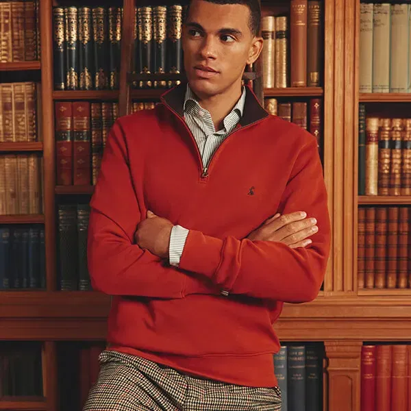 Joules Mens Orange Alistair Quarter Zip Sweatshirt